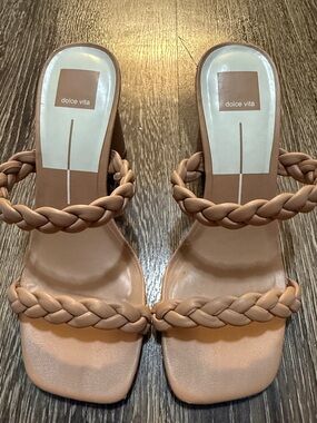 Dolce Vita Braided Double-Strap Block Heel Sandals — Tan